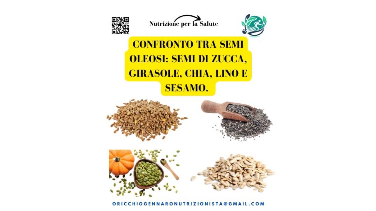 CONFRONTO TRA SEMI OLEOSI: SEMI DI ZUCCA, GIRASOLE, CHIA, LINO E SESAMO.